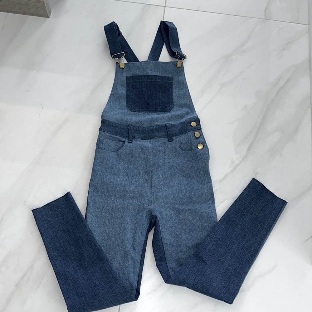 DENIM SKINNY OVERALL JEANS XS